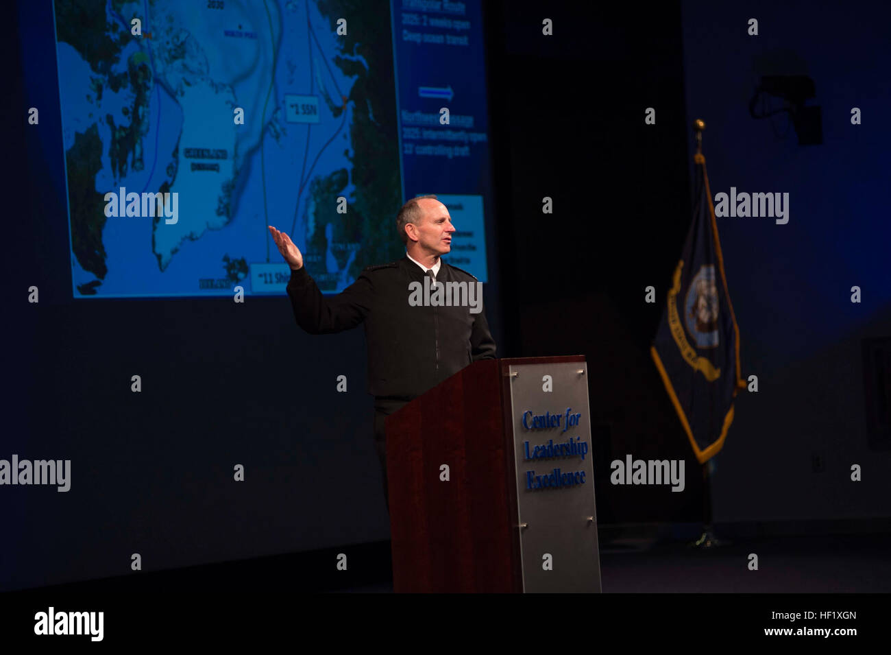 140205-N-WL435-075 BETHESDA, Md.  (Feb. 5, 2014) Chief of Naval Operations (CNO) Adm. Jonathan Greenert speaks with senior leaders at Lockheed Martin about the status of the Navy in 2014 and what technologies and capabilities will be required to support future missions. Greenert also provided his perspective on the Department of Defense budget and how it will impact the Navy. (U.S. Navy photo by Chief Mass Communication Specialist Peter D. Lawlor/Released) Chief of Naval Operations 140205-N-WL435-075 Stock Photo