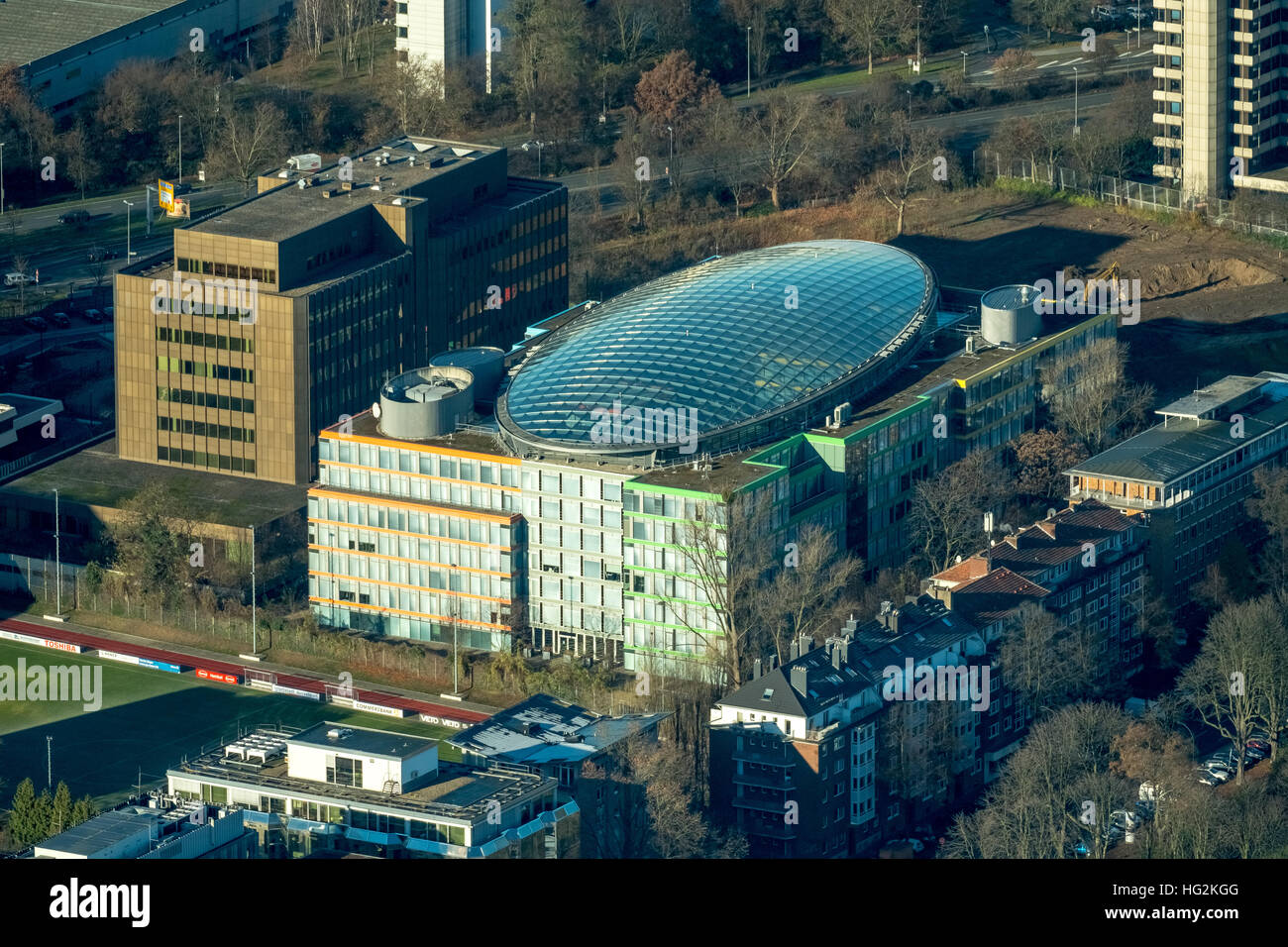 Aerial view, B & W Deloitte GmbH, Deloitte, Dusseldorf, Rhineland, Ruhr aeria, north rhine-westphalia, Germany, Europe, Aerial Stock Photo