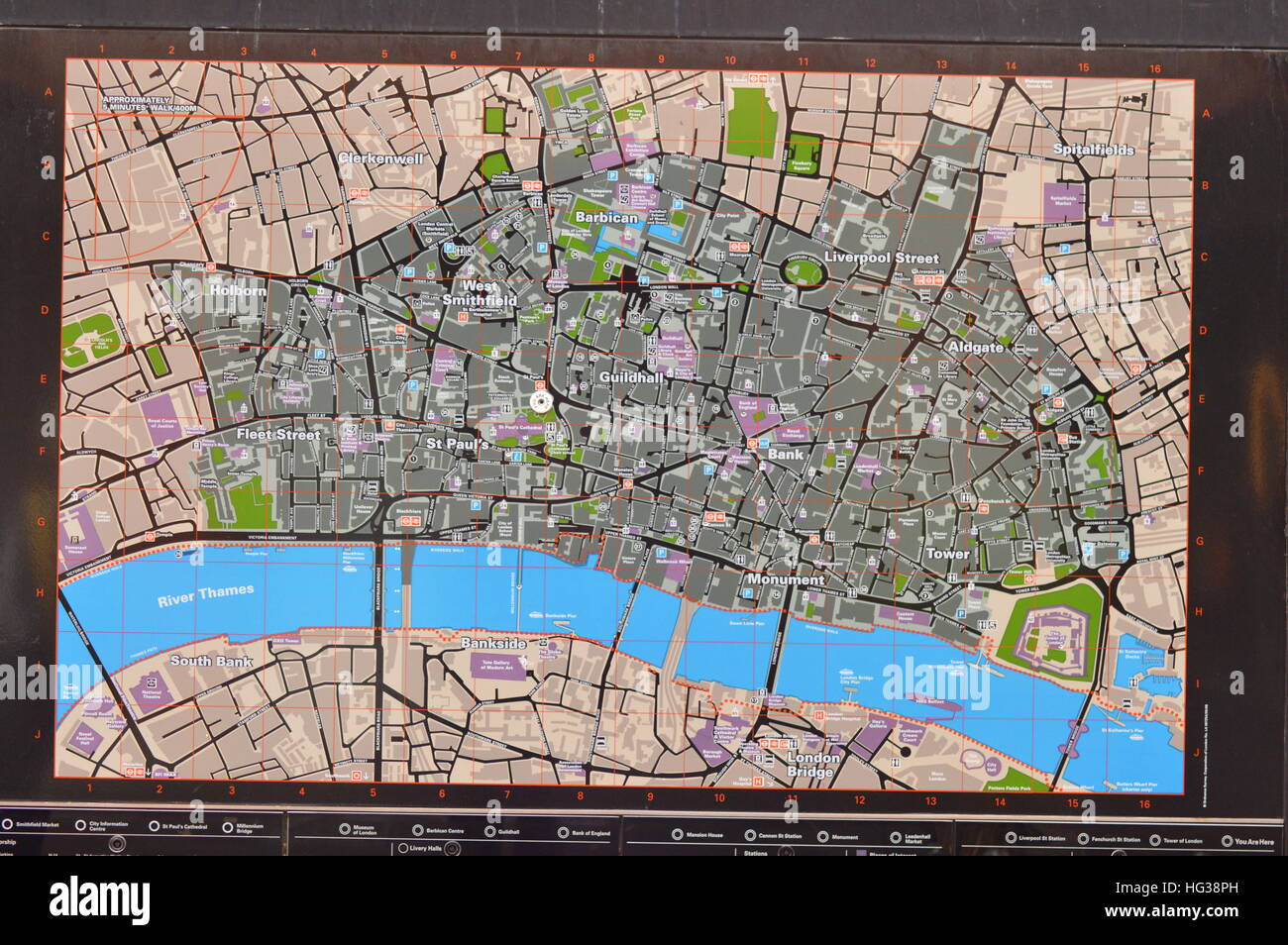 Information map showing way along the River Thames Stock Photo