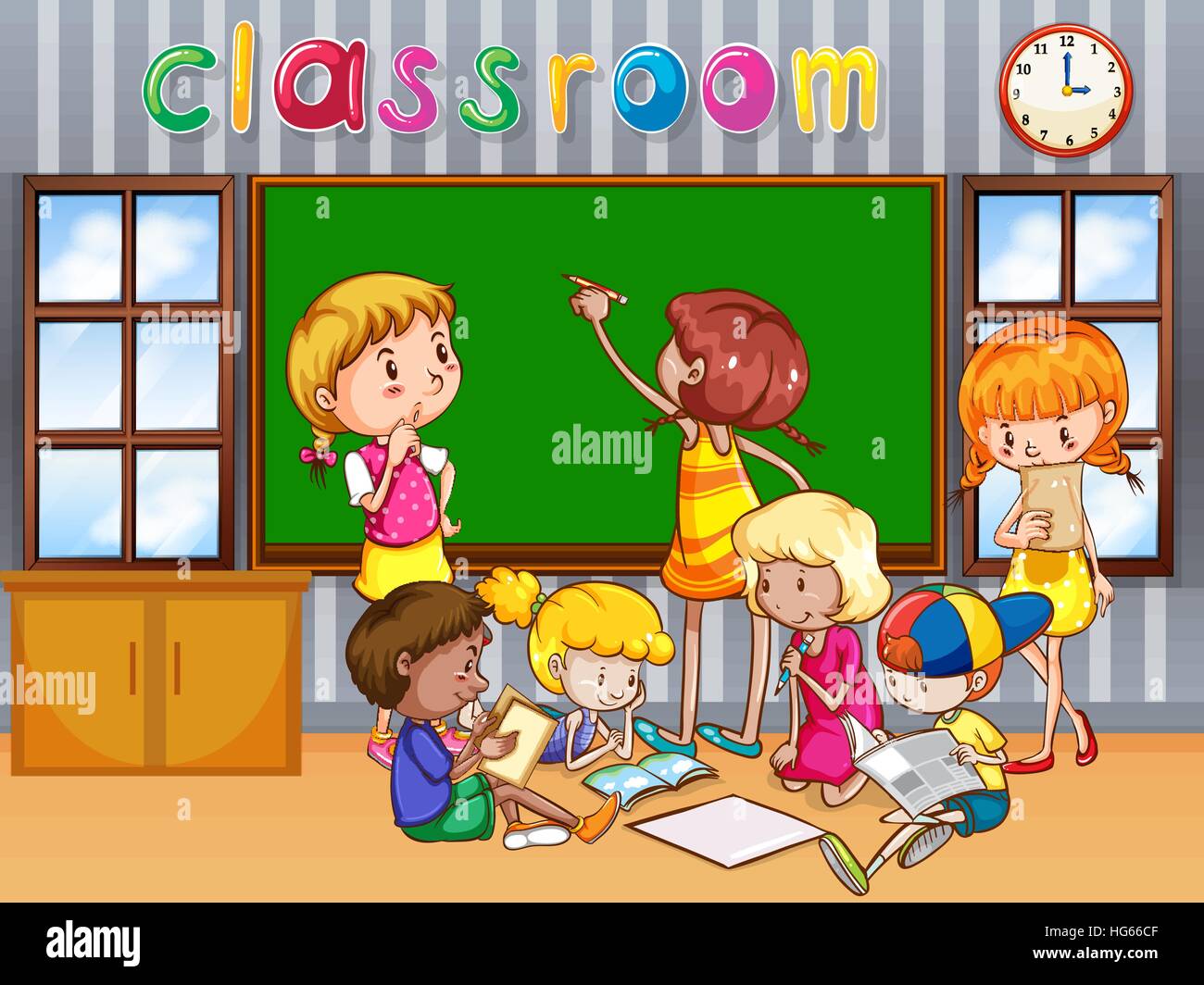 Students learning in the class illustration Stock Vector