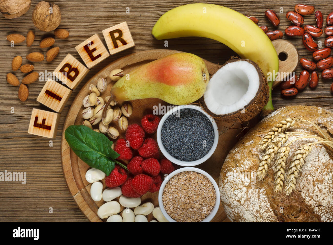 Foods rich in fiber Stock Photo