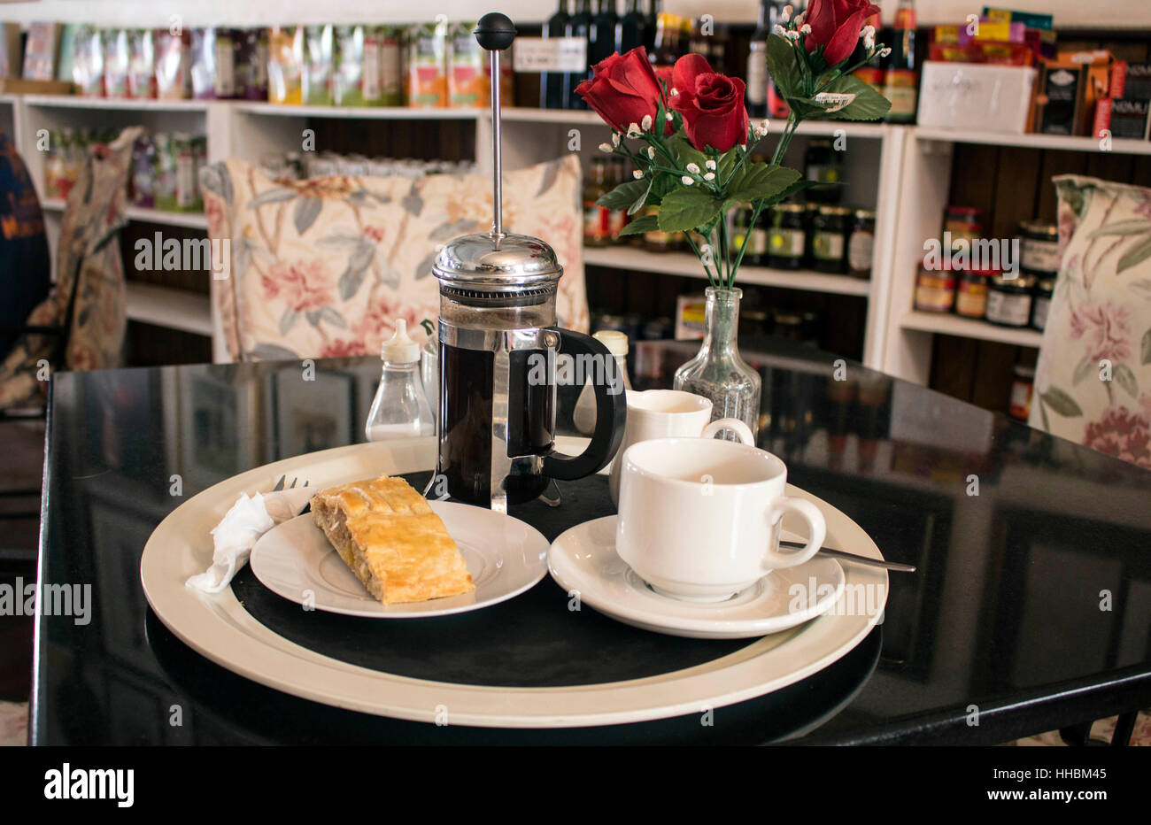 FIlter Coffee on a try with apple cake Stock Photo