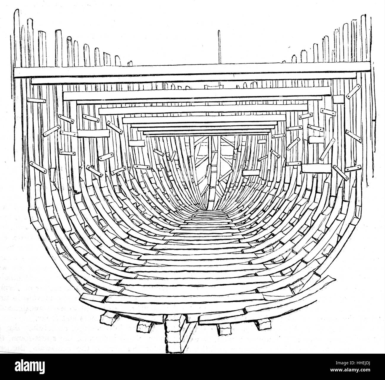 Illustration depicting the frame-work of a ship. Dated 19th Century Stock Photo