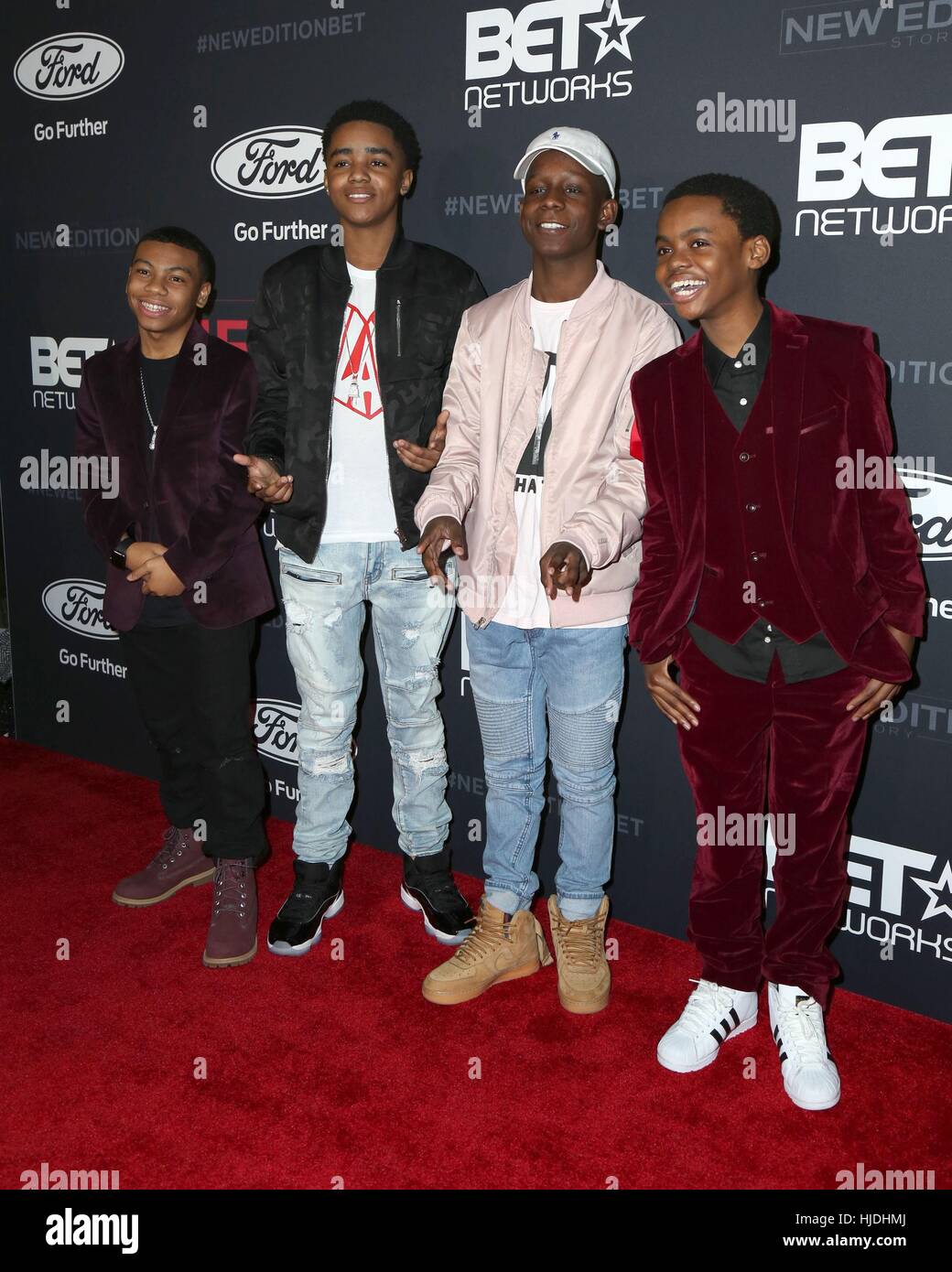 Los Angeles, CA, USA. 23rd Jan, 2017. Dante Hoagland, Myles Truitt, Tyler Williams, Jahi Winston at arrivals for BET's THE NEW EDITION STORY Premiere, Paramount Studio, Los Angeles, CA January 23, 2017. Credit: Priscilla Grant/Everett Collection/Alamy Live News Stock Photo