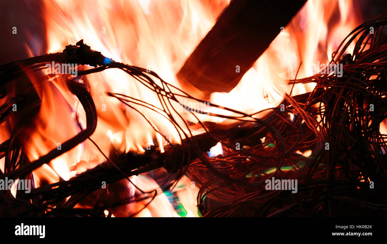 Firing wire in fire Stock Photo