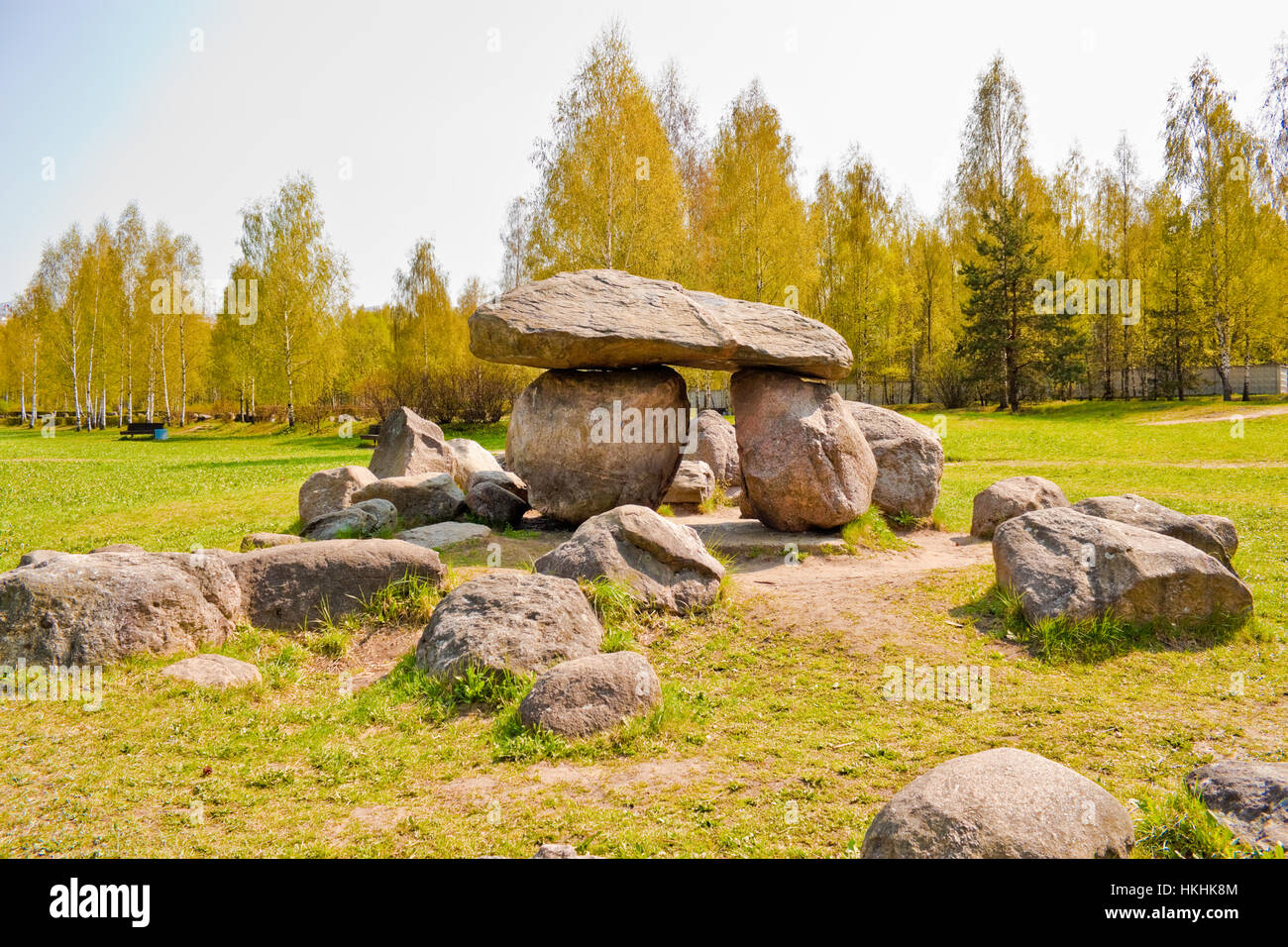 Geological park-museum of boulders in Minsk, Belarus. Stock Photo