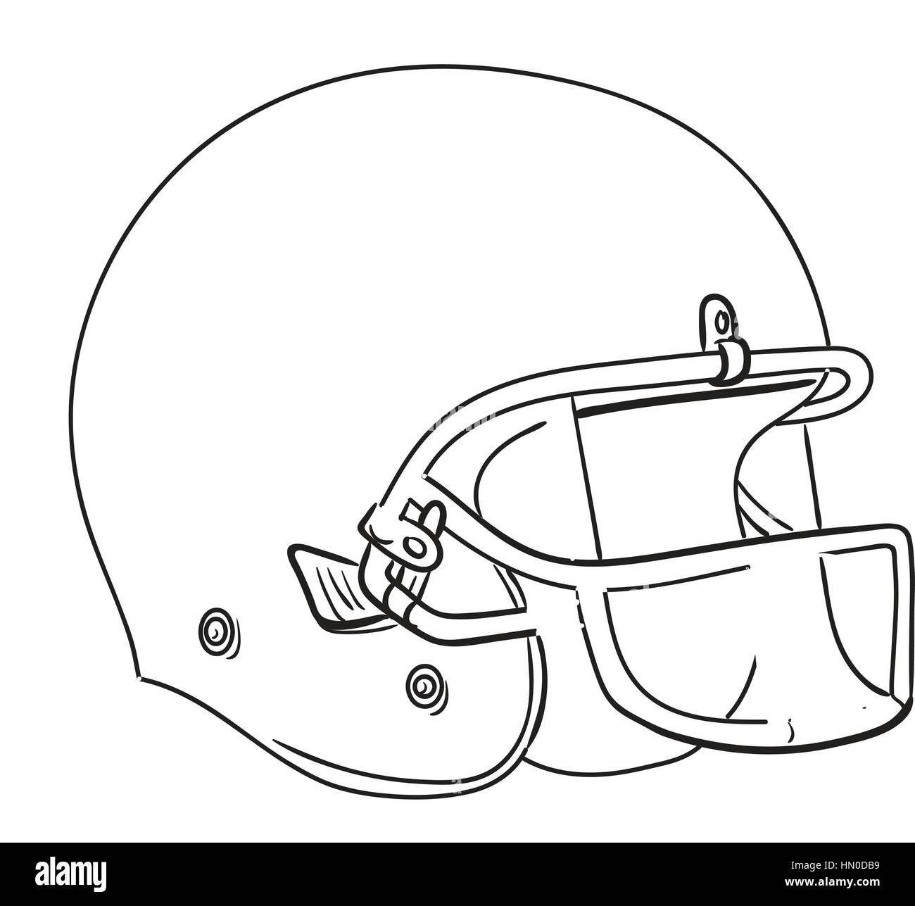 Drawing sketch style illustration of an american football helmet viewed from the side done on isolated white background done in black and white. Stock Vector