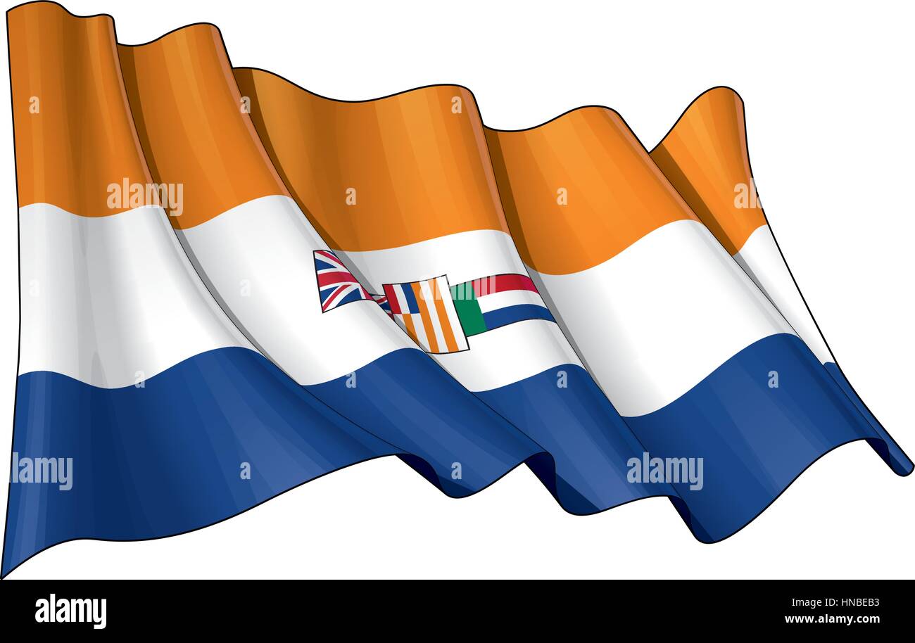 Vector Illustration of a waving South African flag, during the apartheid period. All elements neatly organized. Lines, Shading & Flag Colors on separa Stock Vector