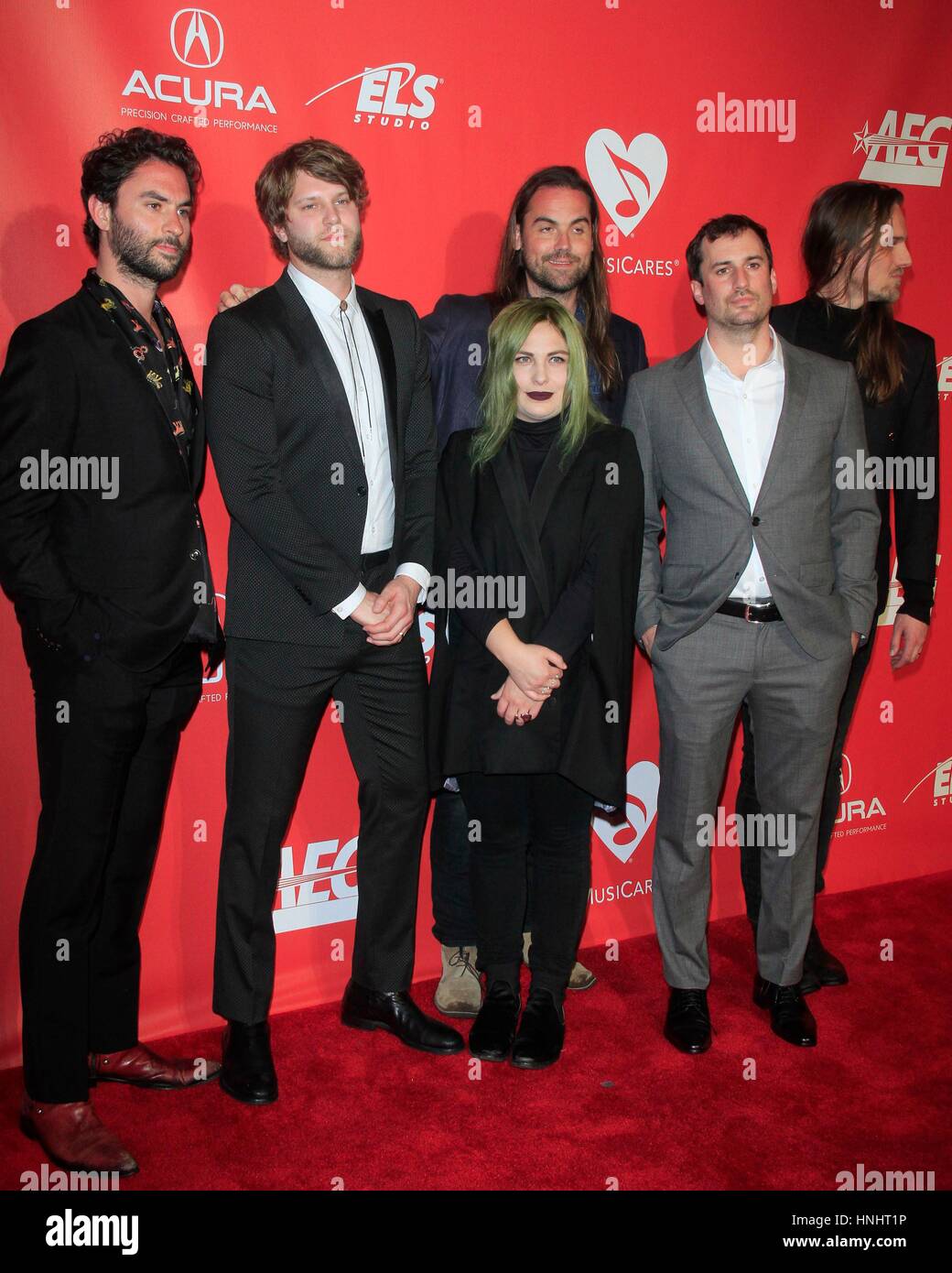 Los Angeles, CA, USA. 10th Feb, 2017. Jonathan Russell, Tyler Williams, Charity Rose Thielen, Chris Zasche, Kenny Hensley, Josiah Johns at arrivals for 2017 MusiCares Person of the Year Gala, Los Angeles Convention Center, Los Angeles, CA February 10, 2017. Credit: Priscilla Grant/Everett Collection/Alamy Live News Stock Photo