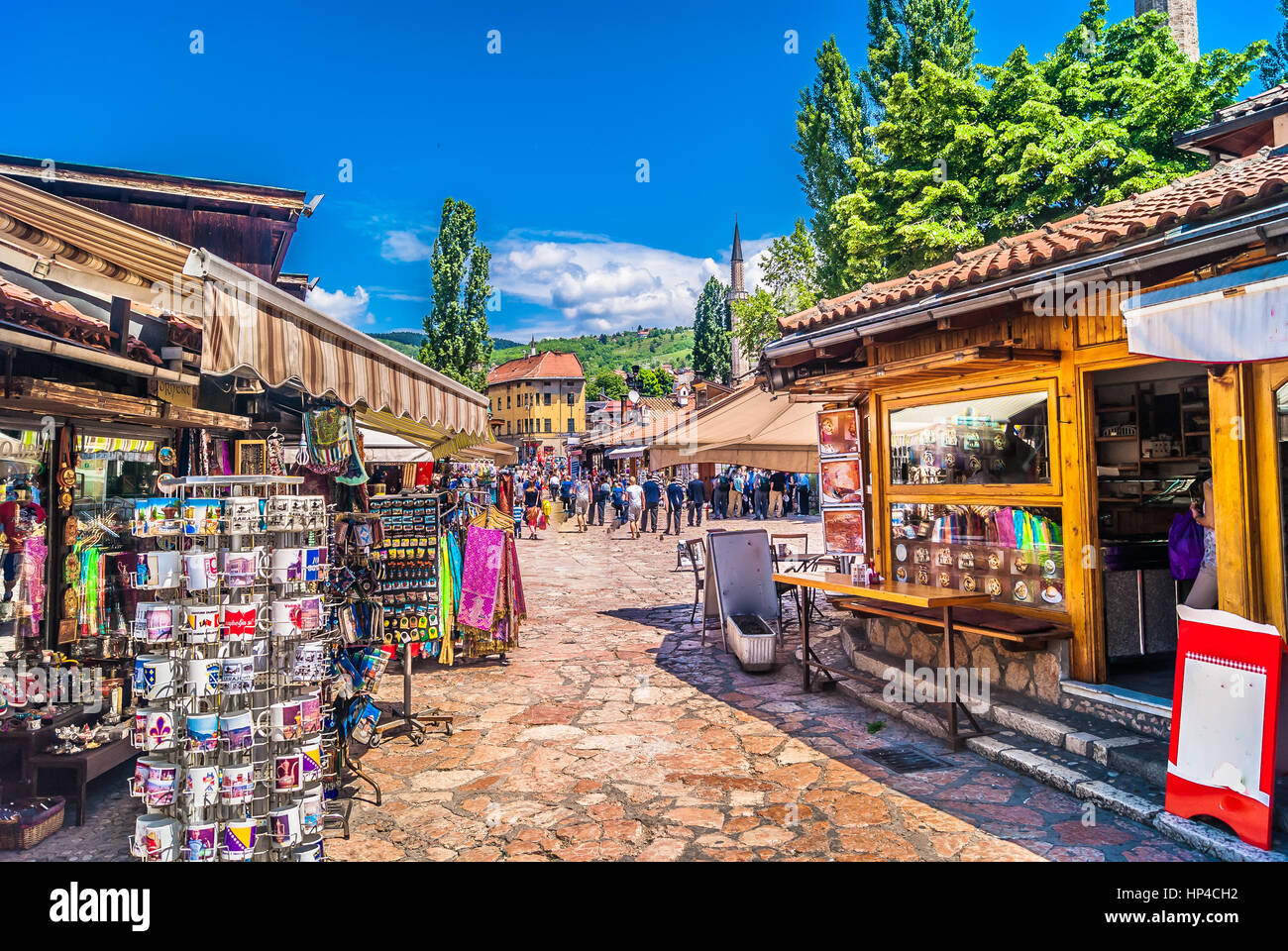 Scenic view at Bascarsija street in sarajevo city, popular touristic destination in Eastern Europe. Stock Photo