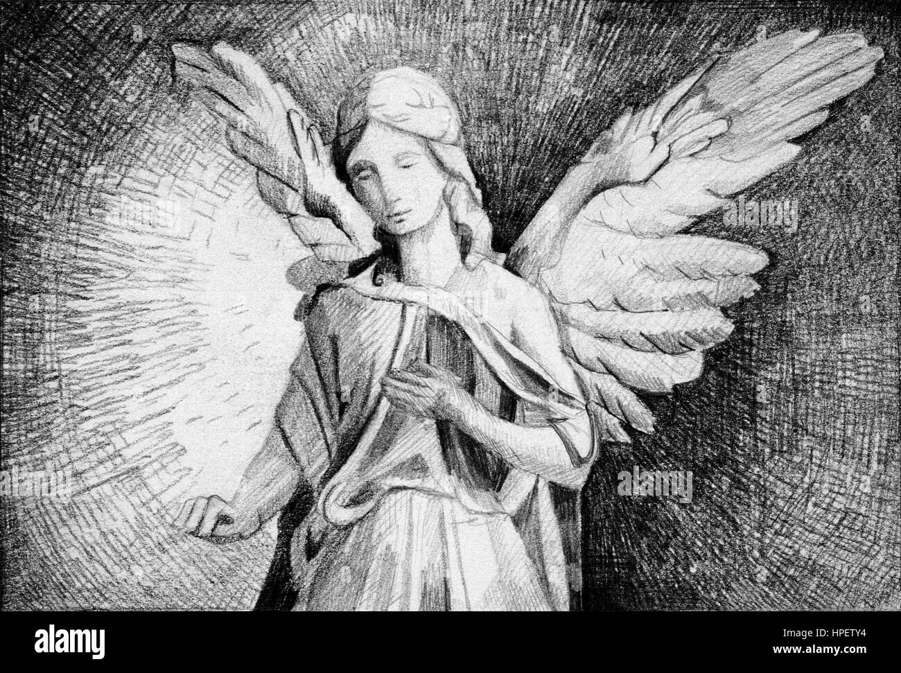 Pencil drawing by Regine Martin, Angel Stock Photo