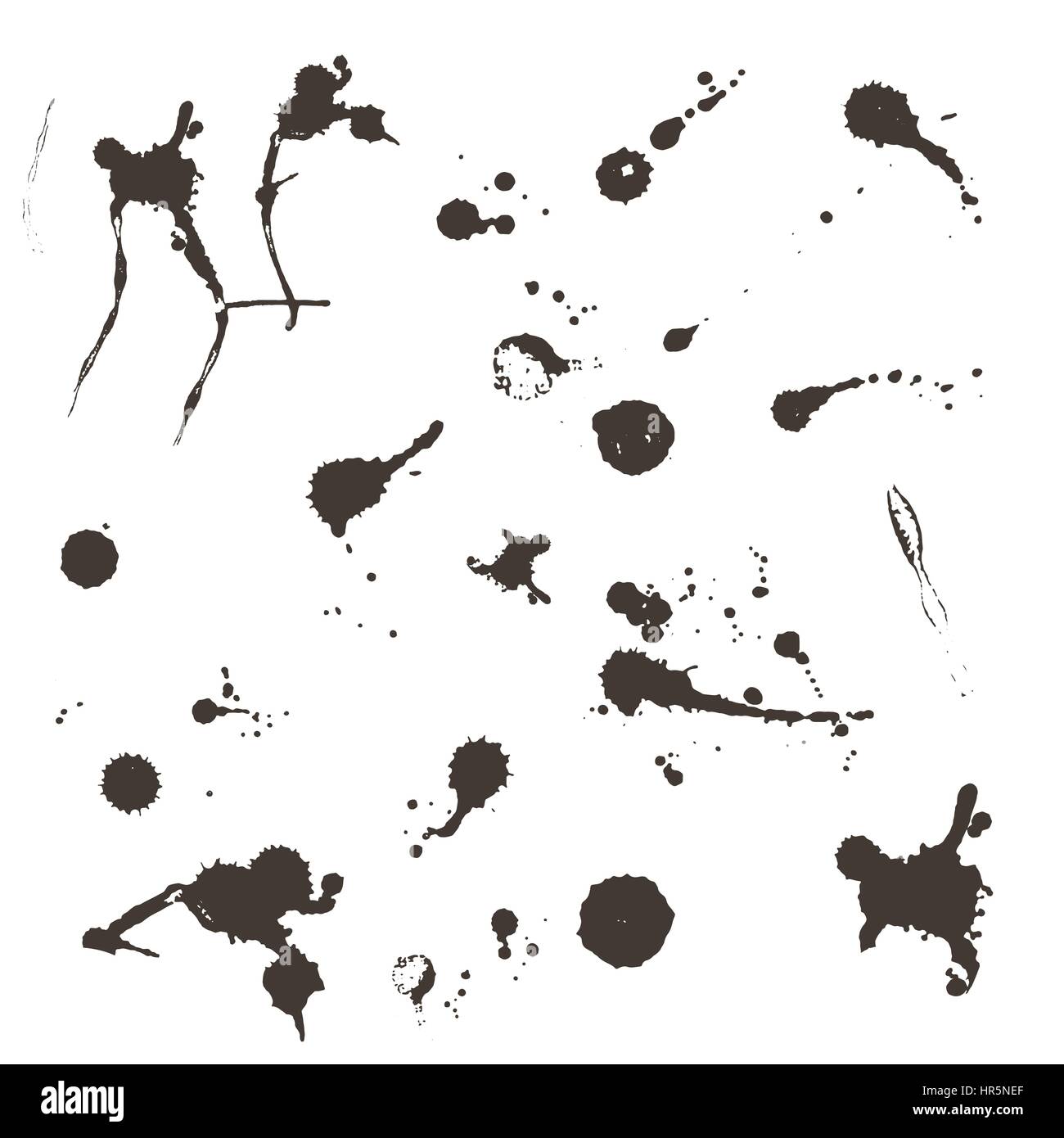 Black silhouette spot with droplets, smudges, stains, splashes. Ink blot in grunge style. Stock Vector