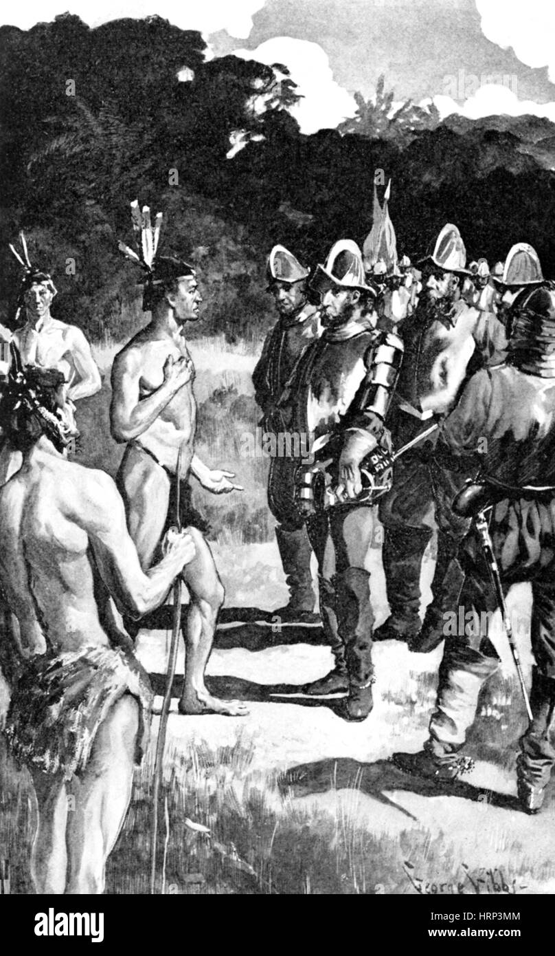 De Soto Meets Florida Indians, 1539 Stock Photo