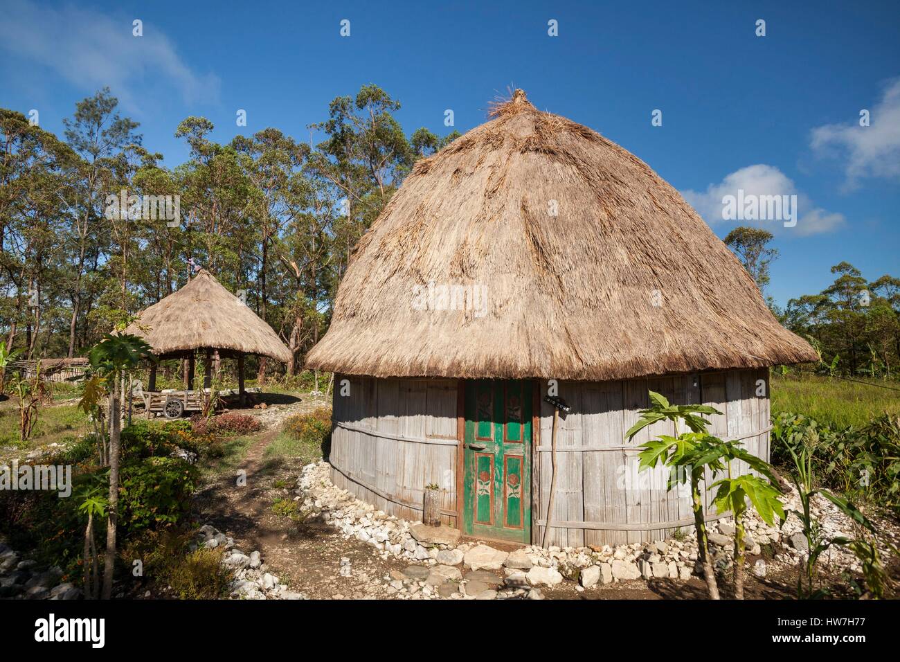 Indonesia, East Nusa Tenggara, West Timor, South Central Timor Regency, Fatumnasi, Naususu, Guest house in timorese traditional style, lopo style Stock Photo