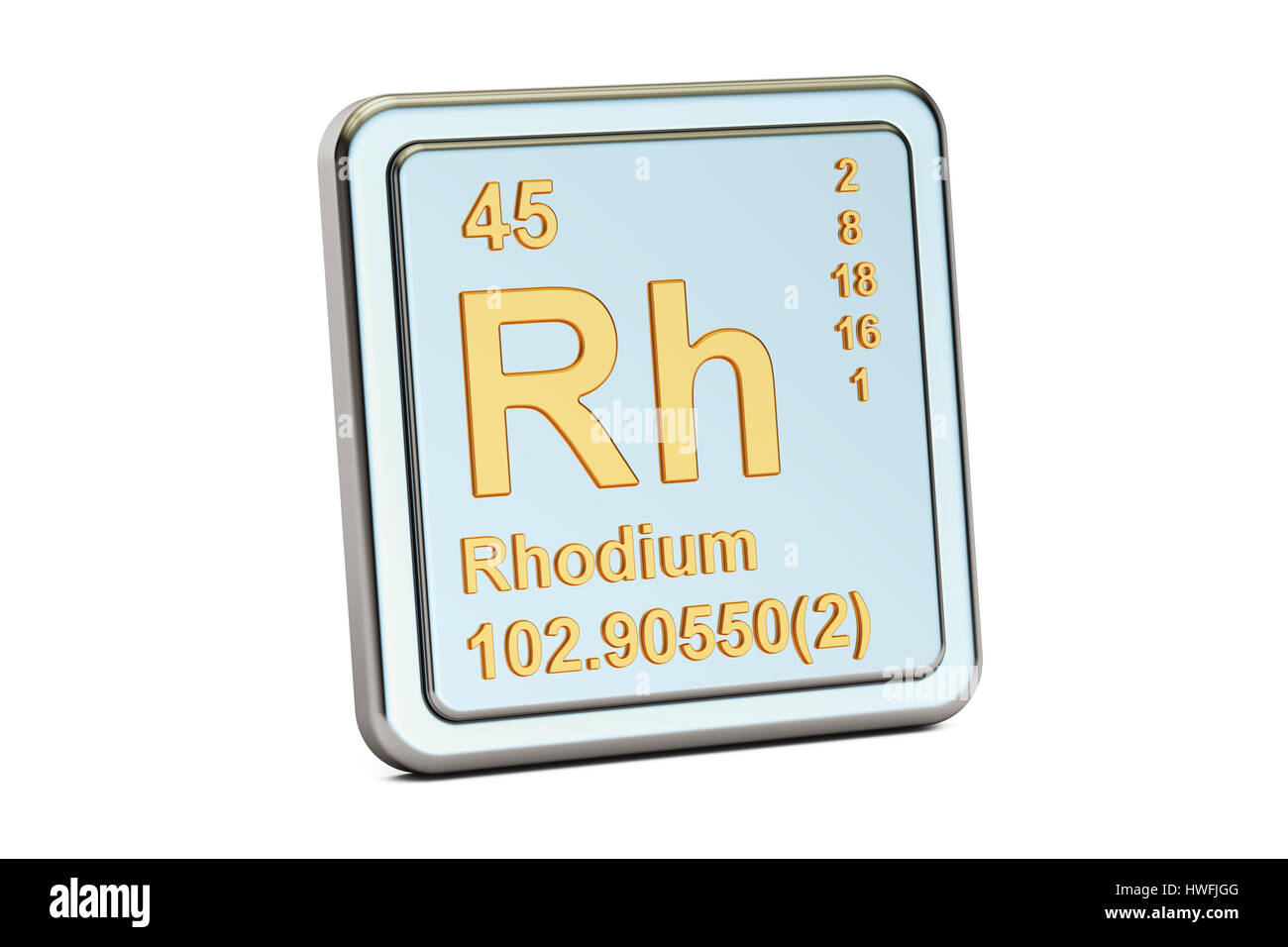 Rhodium Rh chemical element sign. 3D rendering isolated on white background Stock Photo