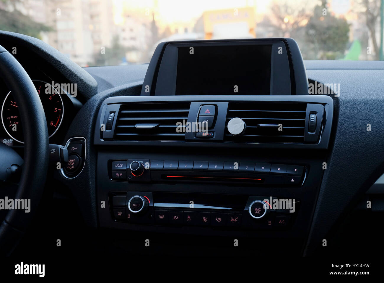 Navigation Screen and Dashboard Of A Modern Car Stock Photo