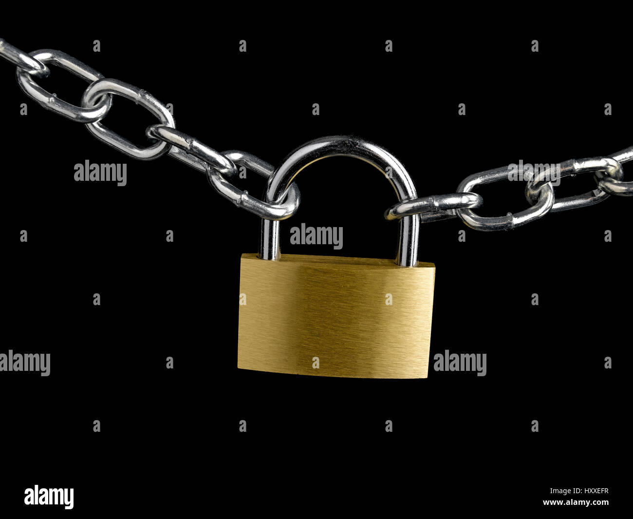 Padlock and chain on black Stock Photo