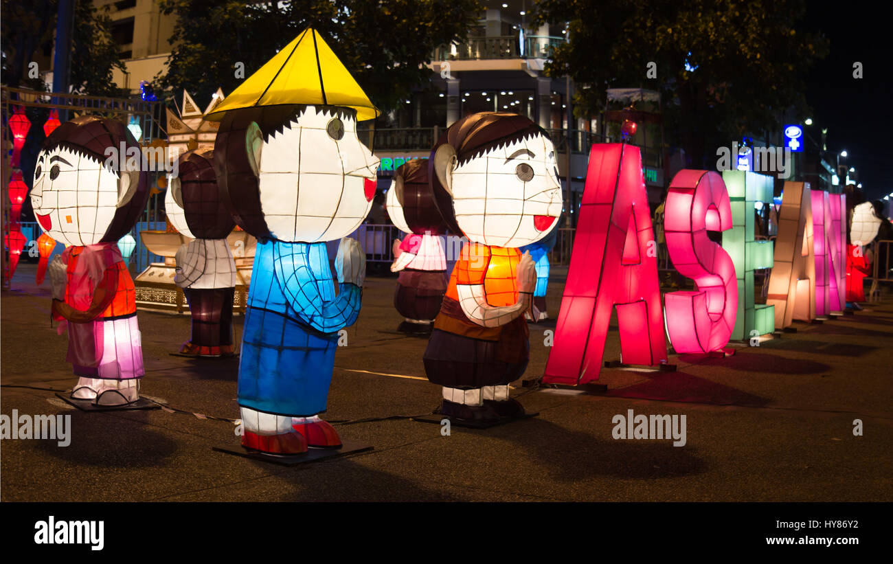 Illuminated figures with ASEAN sign on the street in Chiang Mai, Thailand Stock Photo