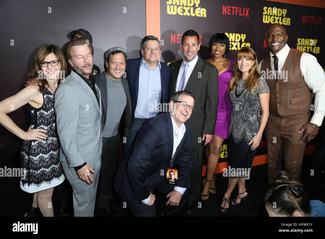 Los Angeles, USA. 6th Apr, 2017. David Spade, Arsenio Hall, Rob Schneider, Steven Brill, Jennifer Hudson, Adam Sandler, Jane Seymour, Terry Crews, Sandy Wernick, .the premiere of Netflix's 'Sandy Wexler'. Photo Credit: PMA/AdMedia Credit: Pma/AdMedia/ZUMA Wire/Alamy Live News Stock Photo