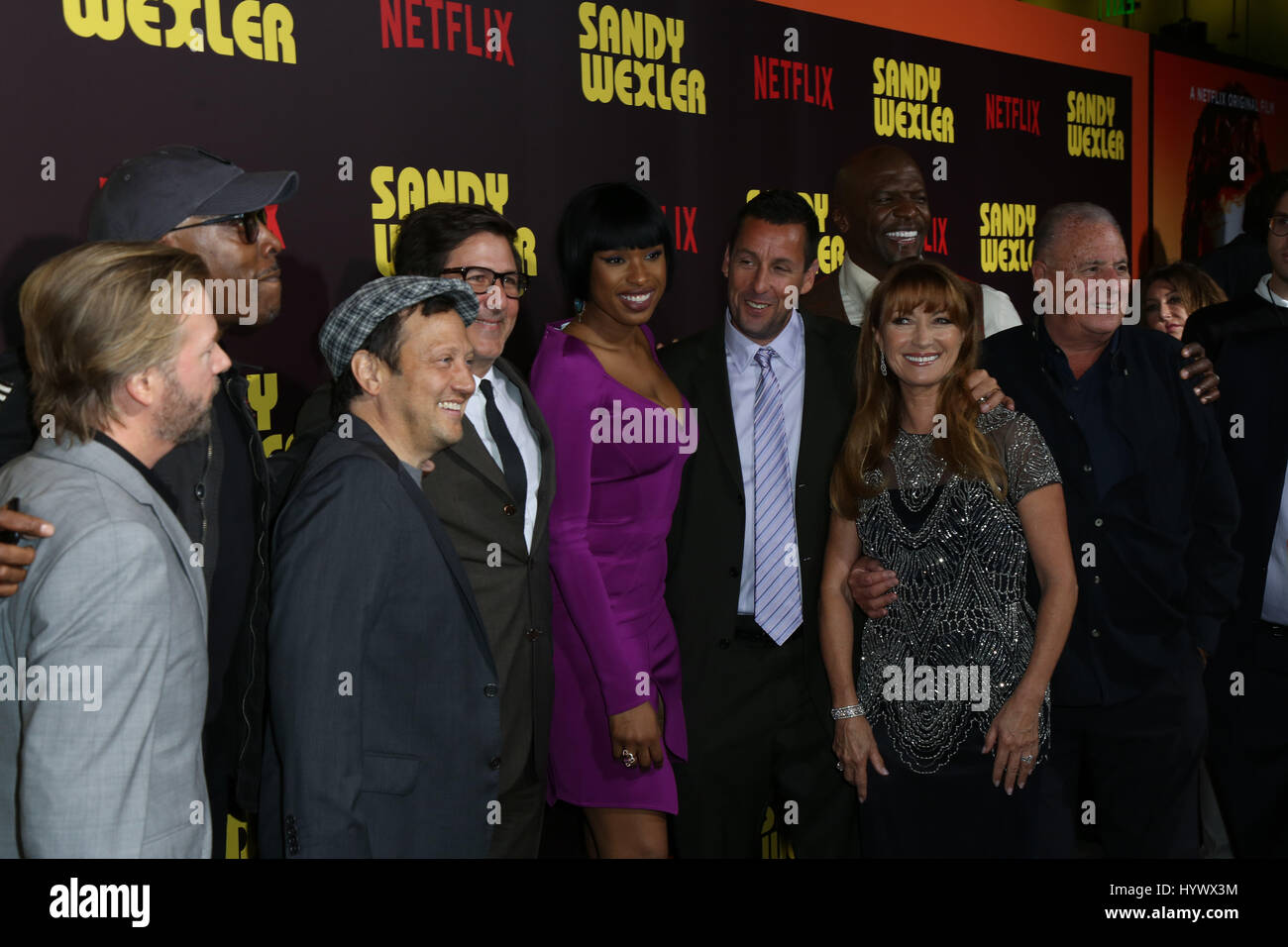 Los Angeles, USA. 6th Apr, 2017. David Spade, Arsenio Hall, Rob Schneider, Steven Brill, Jennifer Hudson, Adam Sandler, Jane Seymour, Terry Crews, Sandy Wernick, .the premiere of Netflix's 'Sandy Wexler'. Photo Credit: PMA/AdMedia Credit: Pma/AdMedia/ZUMA Wire/Alamy Live News Stock Photo