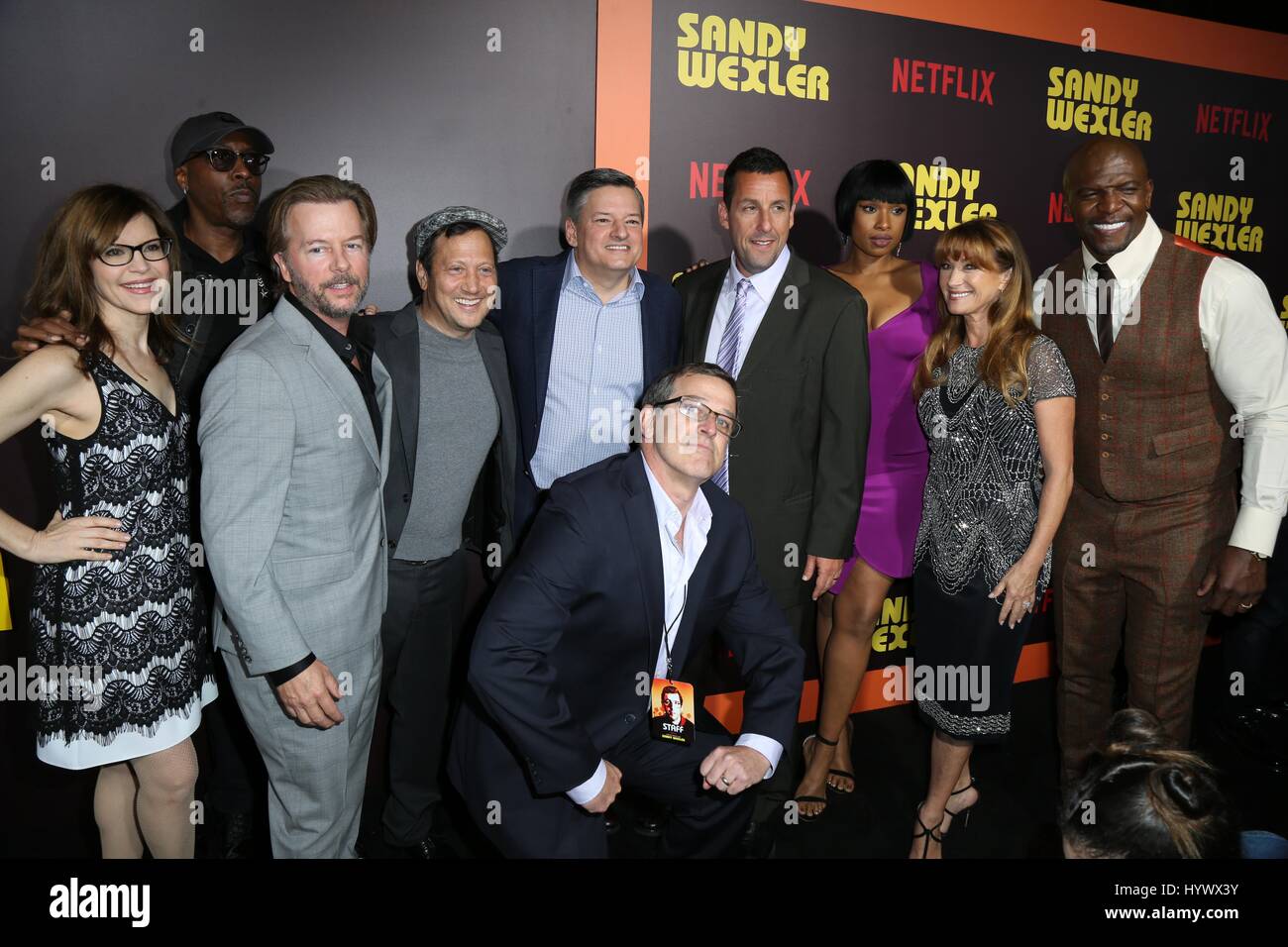 Los Angeles, USA. 6th Apr, 2017. David Spade, Arsenio Hall, Rob Schneider, Steven Brill, Jennifer Hudson, Adam Sandler, Jane Seymour, Terry Crews, Sandy Wernick, .the premiere of Netflix's 'Sandy Wexler'. Photo Credit: PMA/AdMedia Credit: Pma/AdMedia/ZUMA Wire/Alamy Live News Stock Photo