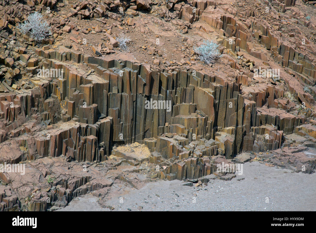 Basalt columns at Twyfelfontein, Damaraland,Namibia Stock Photo