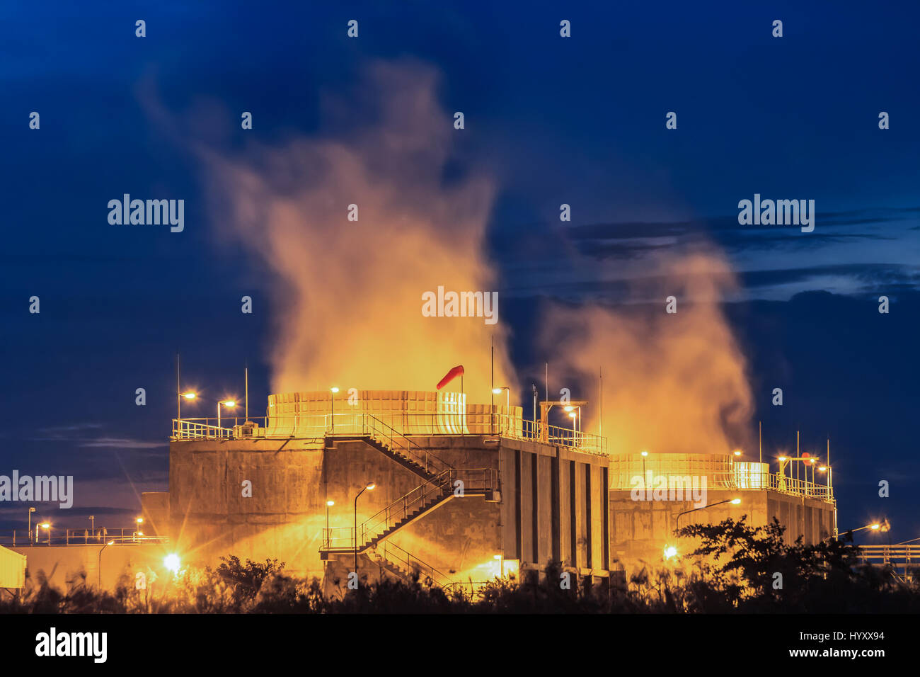 Water cooling systems tower for gas turbine electric power plant Stock Photo