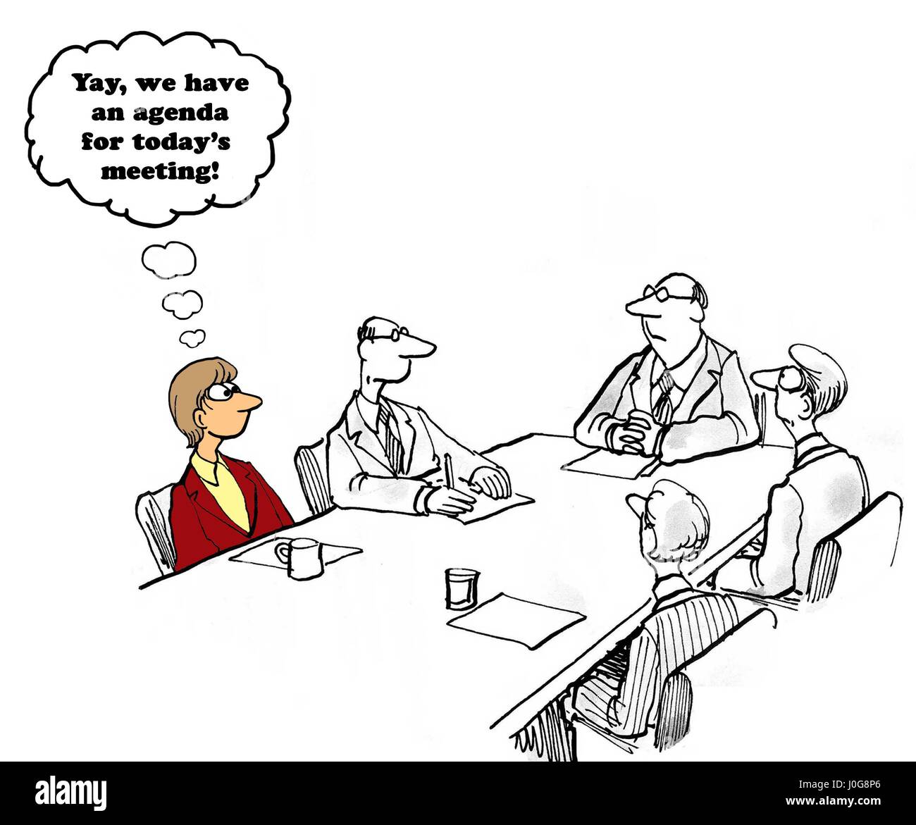 Business cartoon about a team leader who finally has a meeting agenda ...