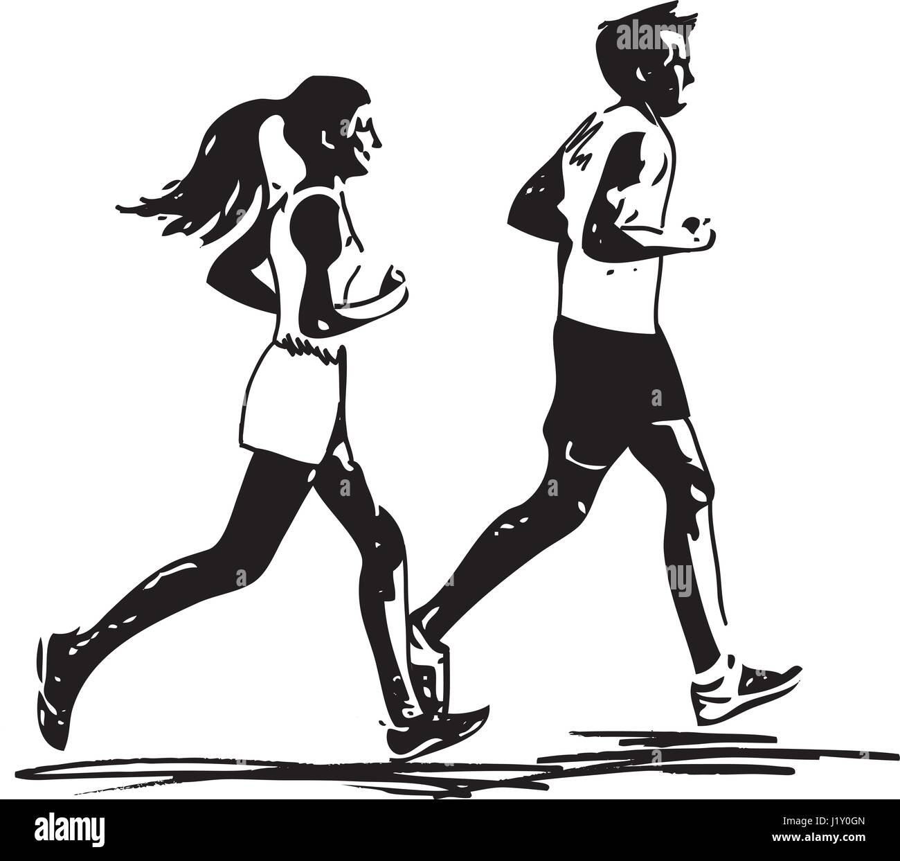 Abstract illustration of young fitness couple of man and woman jogging in park Stock Vector