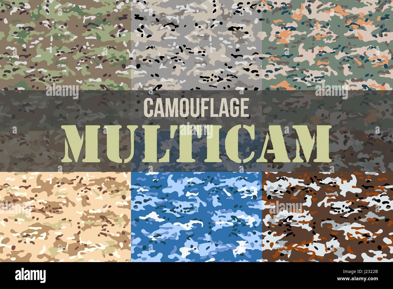 Set of Multicam Camouflage seamless patterns. Military background and texture. Vector Illustration. Stock Vector