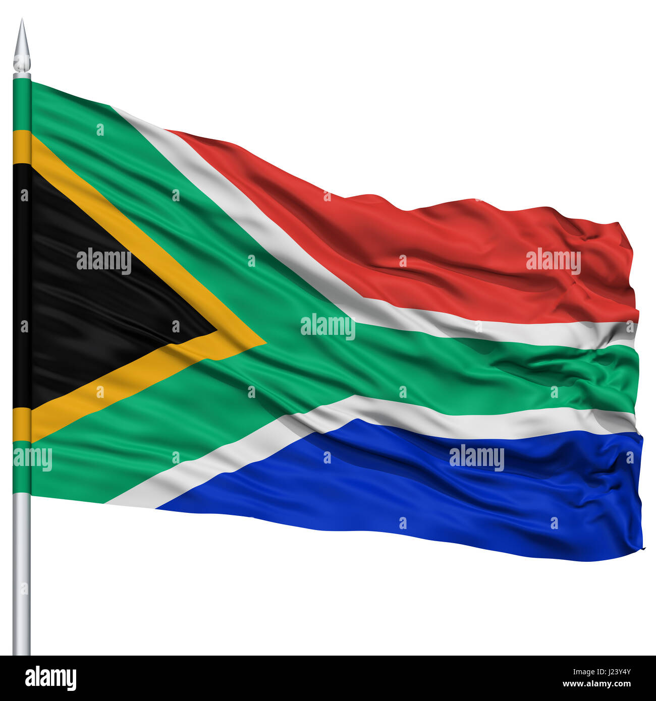 South Africa Flag on Flagpole Stock Photo