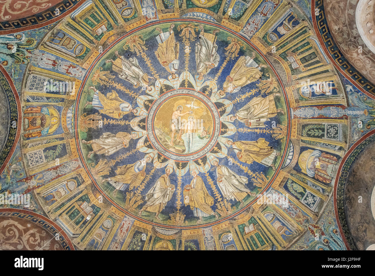 Italy, Ravenna, Neonian Baptistery Ceiling Mosaic constructed in the 5th Century (Large format sizes available) Stock Photo