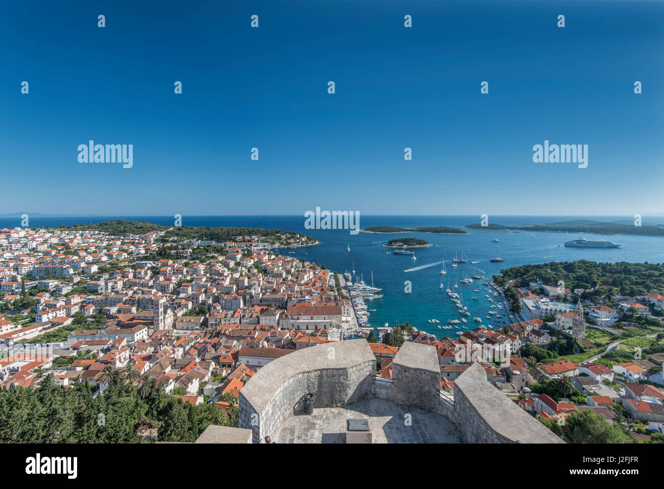 Croatia, Dalmatia, Hvar, Looking Down on Hvar Town and Castle From Hvar Castle (Large format sizes available) Stock Photo