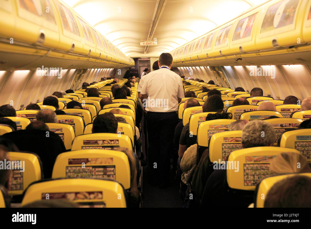 Inside Ryanair plane at Stansted airport, Essex, England, UK Stock ...