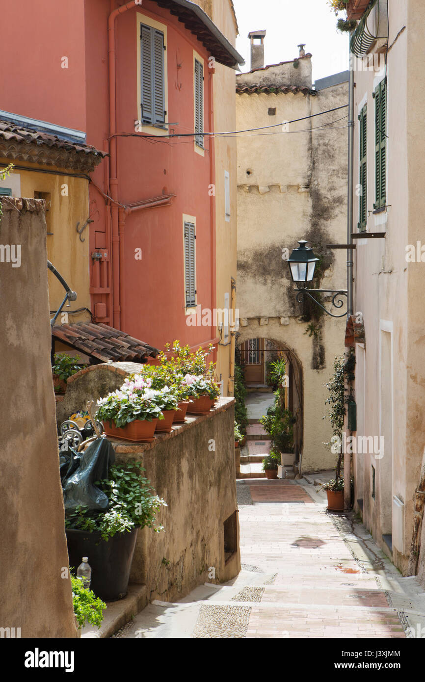 Alley between buildings, Menton, France Stock Photo