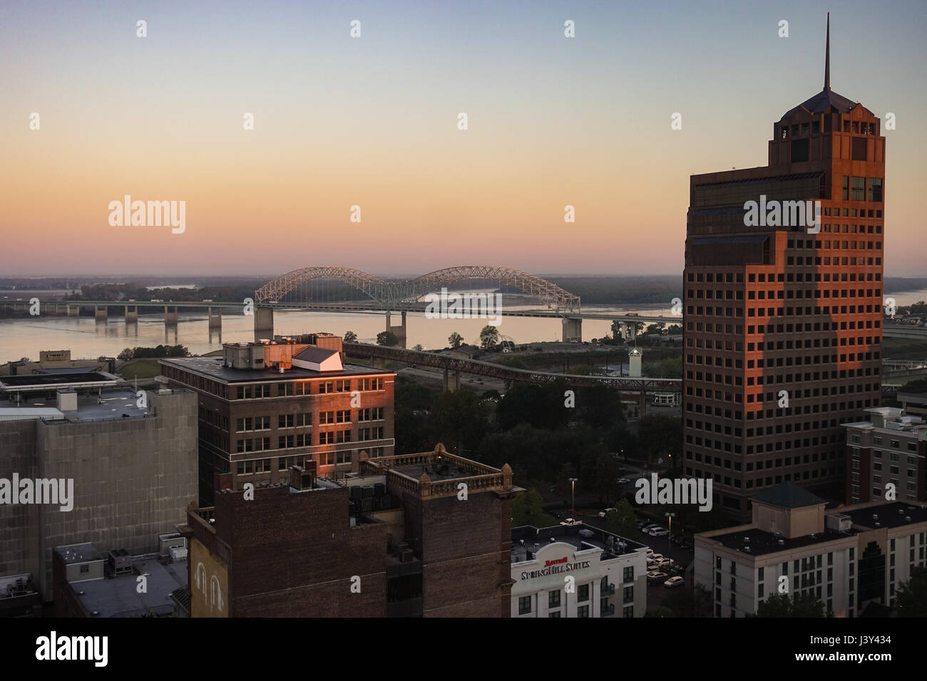 Sunrise over Memphis looking towards the Mississippi River Stock Photo