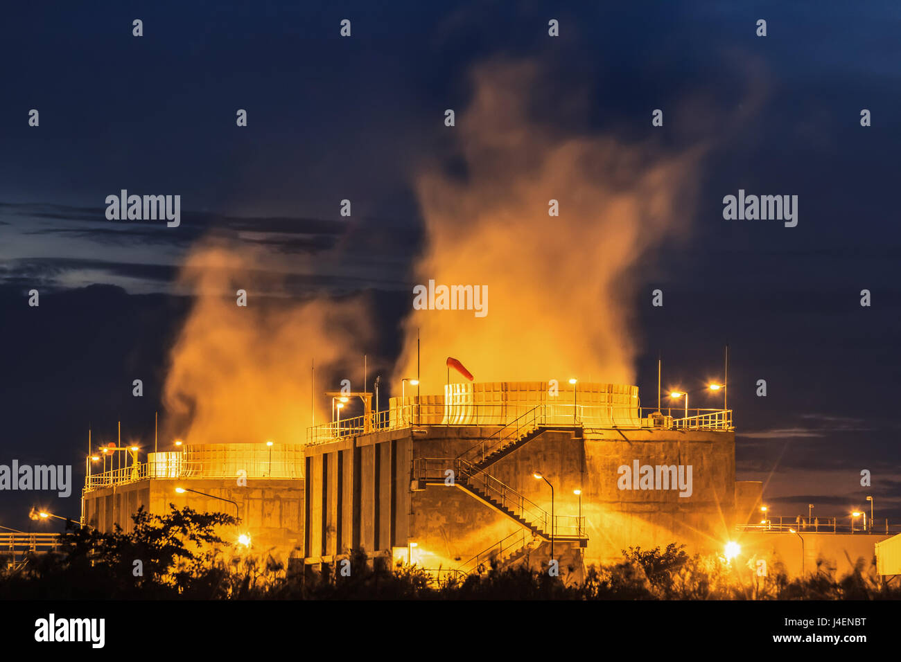 Water cooling systems tower for gas turbine electric power plant Stock Photo