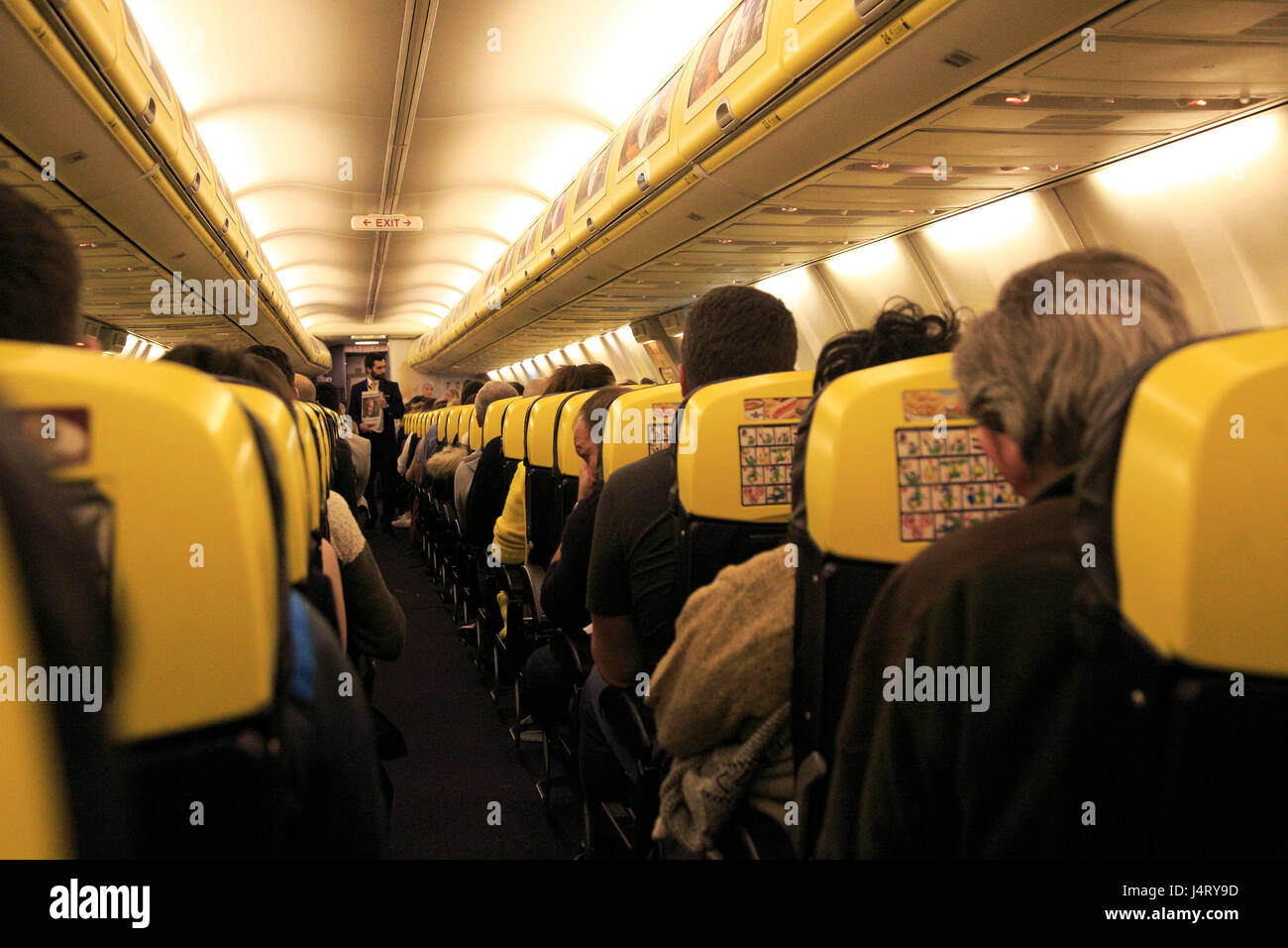 Inside Ryanair plane at Stansted airport, Essex, England, UK Stock ...