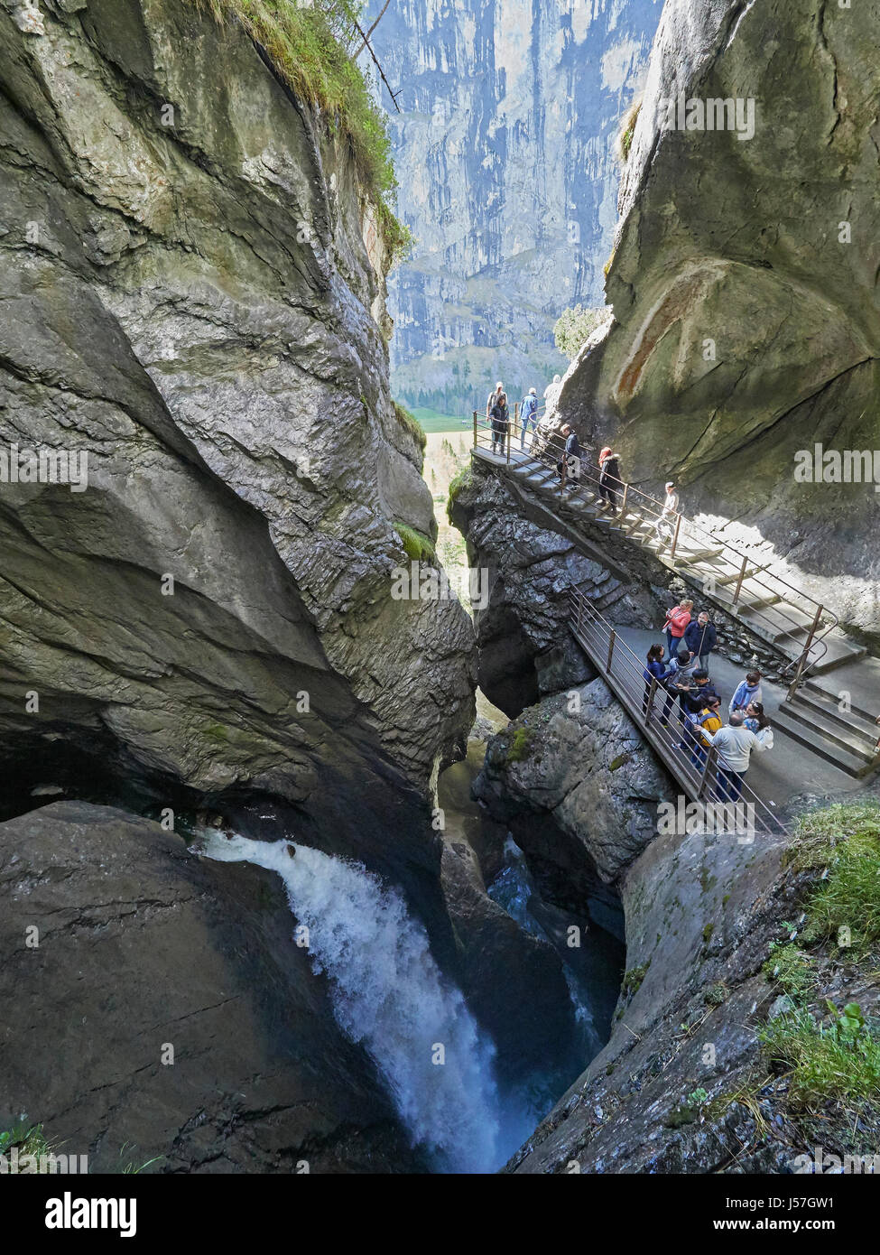 Switzerland the Trummelbach Falls in the Lauterbrunnen valley also known as Valley of the 72 Waterfalls in Bernese Oberland Stock Photo