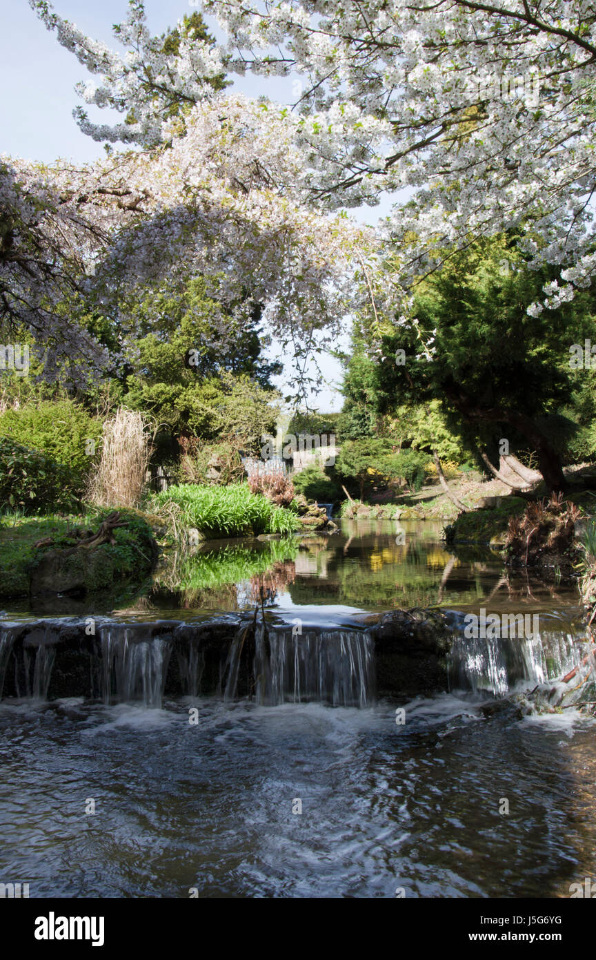 A man made waterfall in the gardens at Newstead Abbey, Nottinghamshire Stock Photo