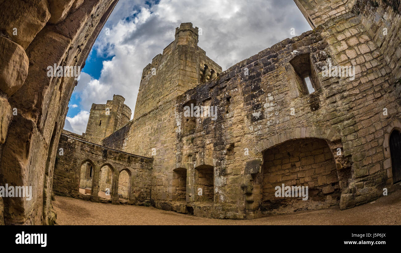 Fish eye view of the interior of a medieval castle Stock Photo