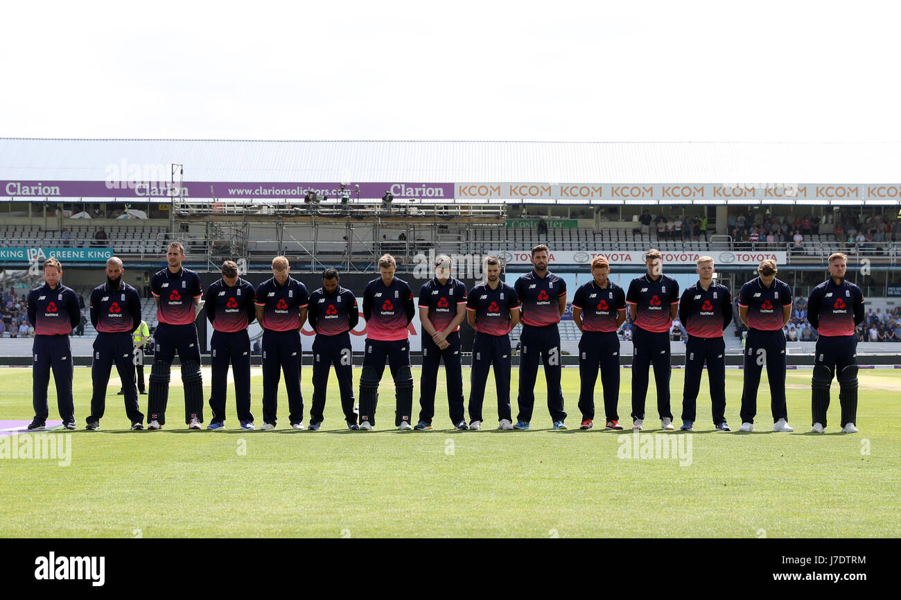 England stand for a minutes silence prior to the One Day International at Headingley, Leeds. Stock Photo