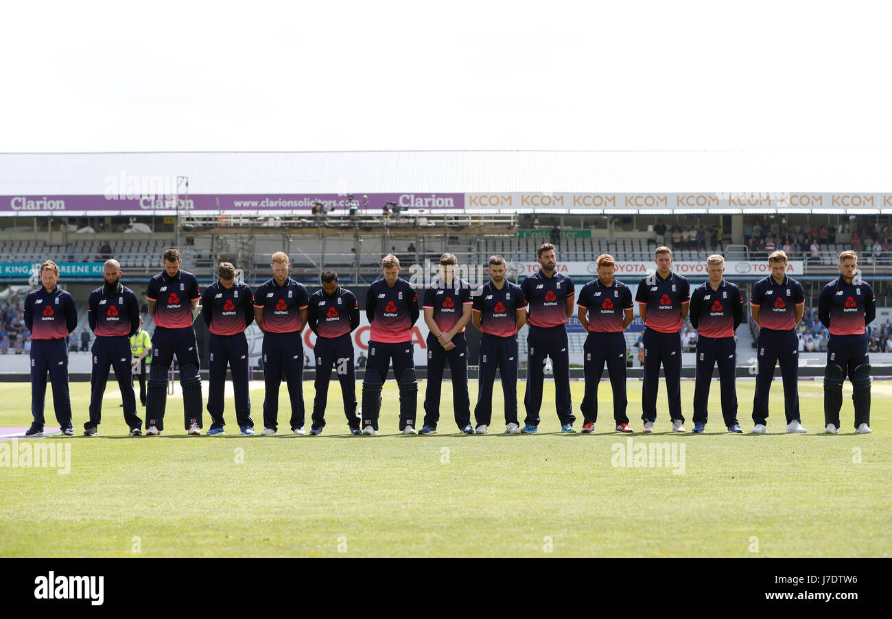 England stand for a minutes silence prior to the One Day International at Headingley, Leeds. Stock Photo