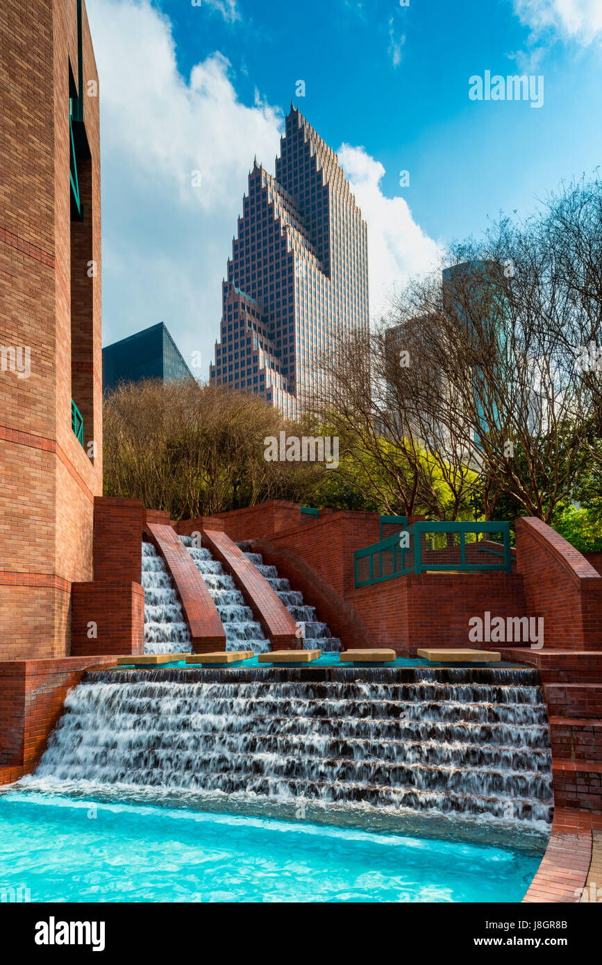 Man Made Waterfall in Park in Downtown Houston, Texas, USA Stock Photo