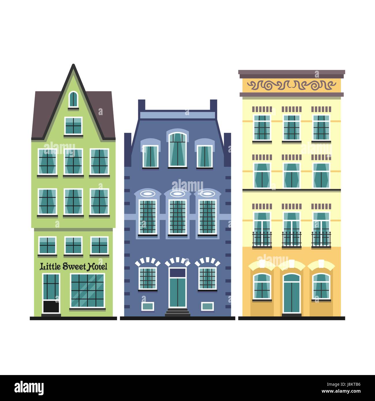 Set of 3 Amsterdam old houses cartoon facades Stock Vector