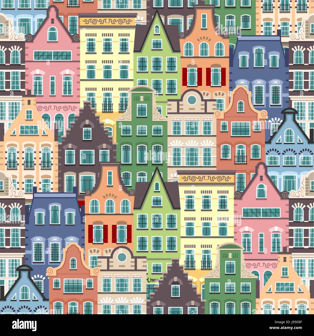 Seamless pattern of Holland old houses facades Stock Vector