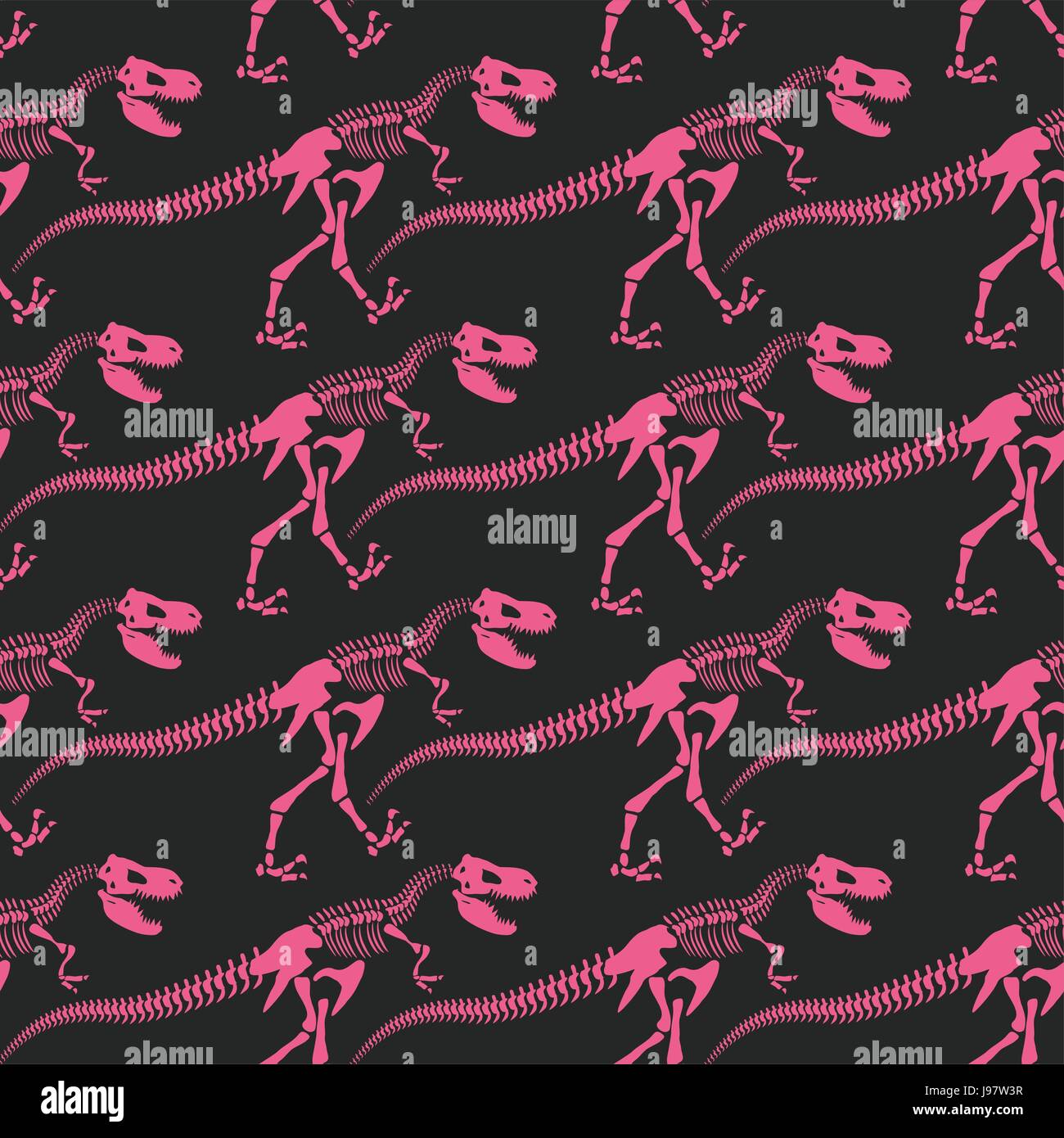 Jurassic dinosaur bones seamless pattern. Tyrannosaurus skeleton pink. Ancient fossil ornament. Vector background of Archeology. Stock Vector