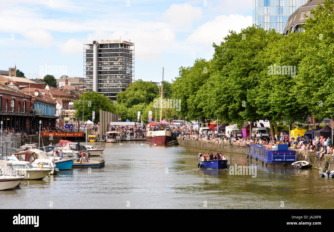 Bristol, England - July 17, 2016: People line Bristol's historic harboursides during the annual Harbour Festival. Stock Photo