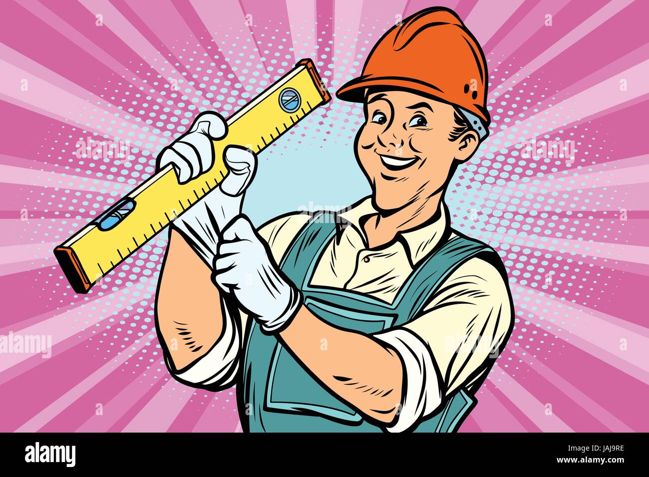 Construction worker with level Stock Vector