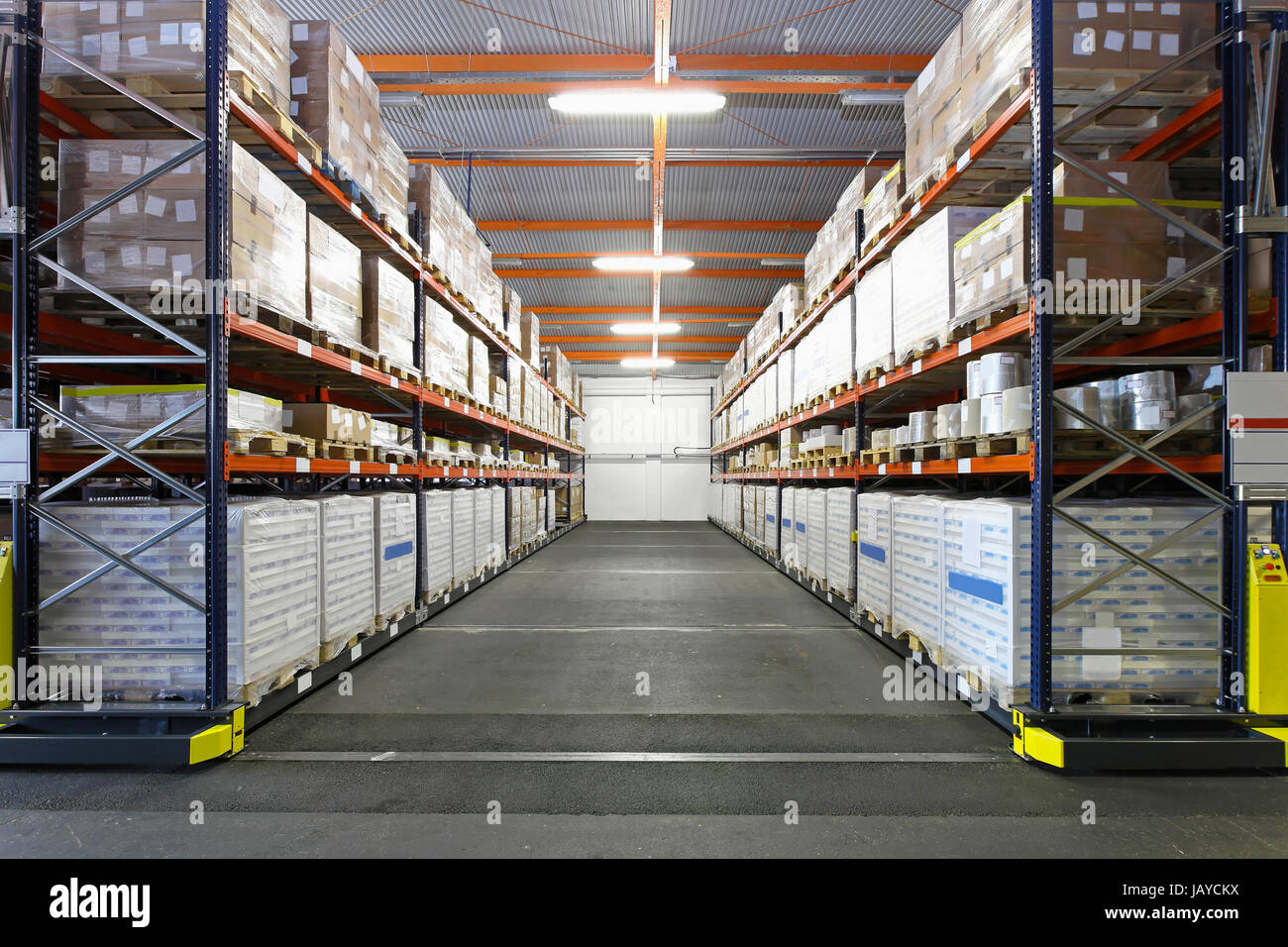 Big storage room for goods in factory Stock Photo